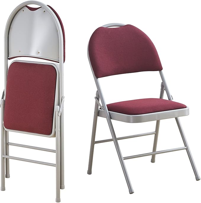 KAIHAOWIN Heavy Duty Folding Chairs Set of 2 Padded Foldable Comfortable Upholstered Chairs with High Backrest and Handle Hole for Indoor Meeting Party-Red