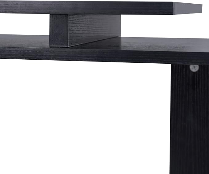 HOMCOM 55 360° Rotating Corner Computer Desk Modern L-Shaped Home Office Workstation with 3-Tier Storage Shelves Bookshelf Black