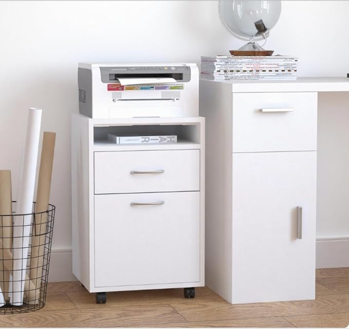 Hassyee Home or Office Mobile File Storage Cabinet Organizer with Shelf Large Drawer and Doorample Space for Paper Reams Ink Cartridge Books Folders and Other Office Suppliers (White)