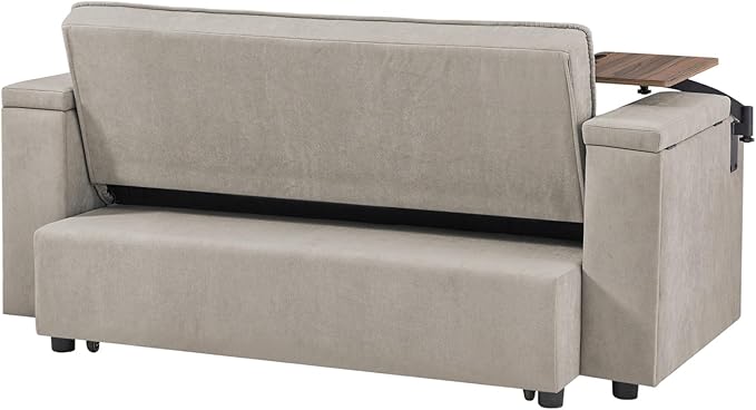Large Size Convertible Sleeper Sofa BedPolka dot Velvet Pull Out Futon Couch with Storage handrails &amp Rotating Side TablesConvertible Sofa Couch for Living RoomRV (Khaki)