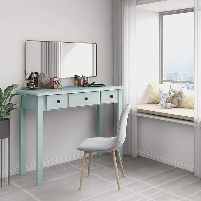 STHOUYN Home Office Small Writing Desk with Drawers Bedroom Study Table for Adults/Student Vanity Makeup Dressing Table Save Space Gifts Green (Light Green)