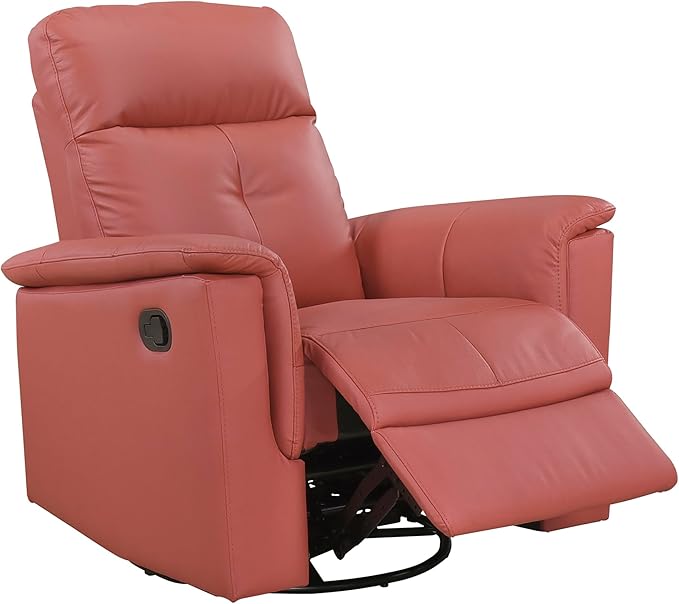 Lexicon Swivel Glider Recliner Chair Comfy Nursery Glider Top Grain Leather Match Recliner Manual Reclining Chair for Living Room/Office/Apartment Red