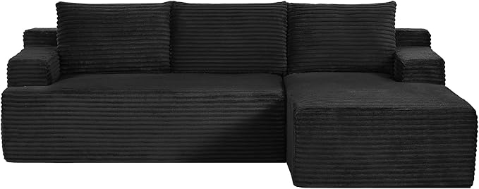 Boneless Couch Corduroy Cloud Sofa 96'' Sectional Couches Deep Seat L-Shaped Sofa No Assembly Pet-Friendly Apartment Couch for Living Room Small Spaces in a Box