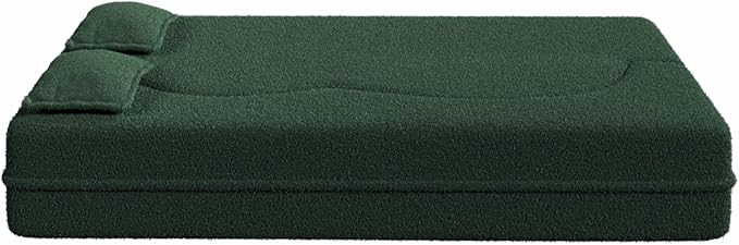 Modern Floor Sofa 78 Convertible Folding Sofa Bed with 2 Pillow Teddy Fabric Foam-Filled Mattress Sleeper for Living Room Guest Bed Playroom No Assembly Required Green