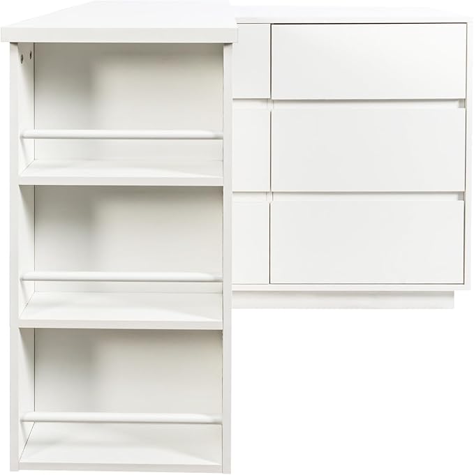 Modern Home Office Computer Desk with Hutch L-Shaped Corner Office Table with Drawers and Storage CabinetMDF+Wood Study Desk for OfficeStudy Room