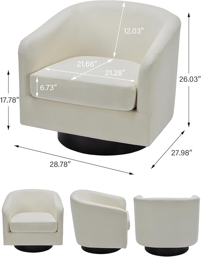 Swivel Barrel Accent Chair Modern Round Linen Arm Chair for Living Room Bedroom Comfy Club Reading Chairs for Adults（Linen Fabric Beige Set of 2