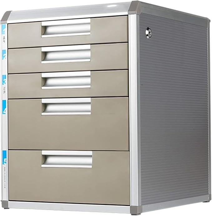 Desktop File CabinetA4 Lockable Aluminum Alloy Storage Organizer BoxOffice Storage Drawer Confidentiality with Lock (One Color 5 Drawer)