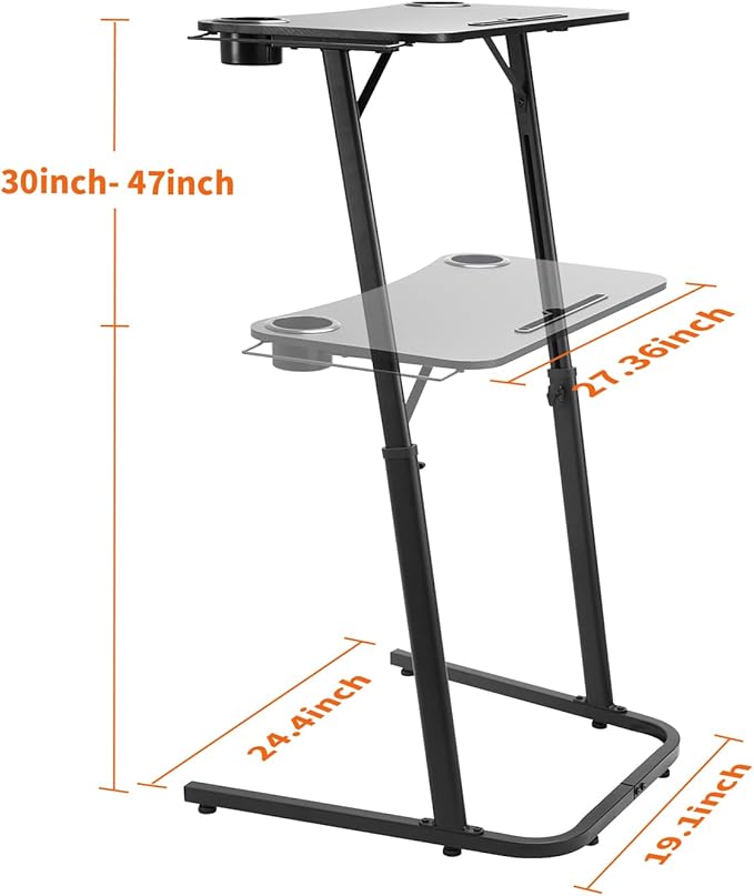 Treadmill Desk Small Standing Desk for Walking Pad 30-47 Inch Adjustable Height Walking Pad Stand for Treadmill Portable Standing Table for Bike and Home Office Work - Black