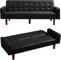 mikibama PU Faux Leather Futon Sofa Couch Upholstered Convertible Sleeper Sofa Bed Futons Modern Tufted 3 Seater Sofa Bed Couch for Living Room Apartment Small Spaces with Solid Wood Legs