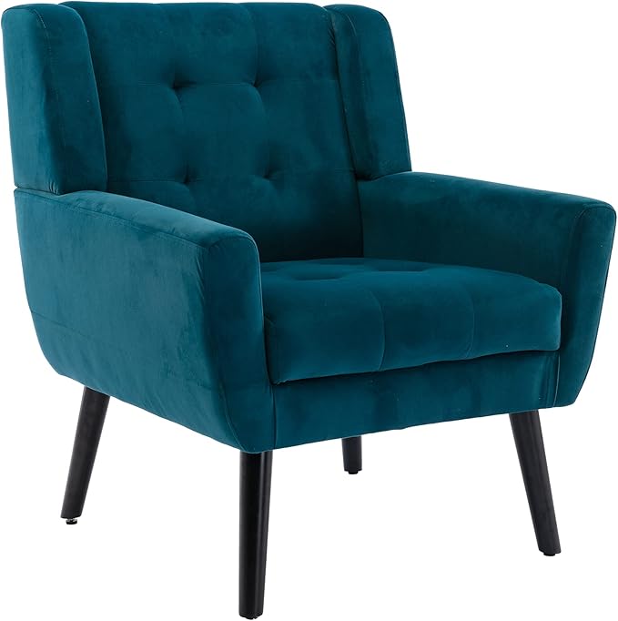 Modern Velvet Accent Chair/Living Room Chair/Arm Chair/Lounge Chair with Solid Wood LegsSuitable for Clubs Living Rooms Offices Balconies (Teal)