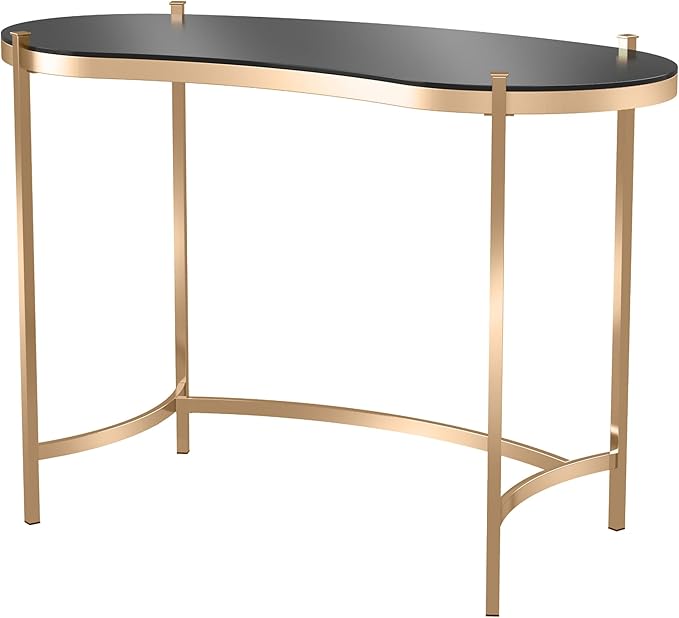 24/7 Shop at Home Rin Modern Metal Desk with Glass Top for Workstation Home Office Study Room Gold