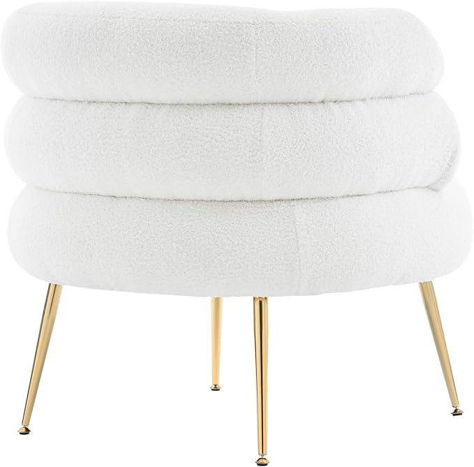 Modern Accent Chair with OttomanSoft Teddy Velvet Armchair with Golden Metal LegsComfy Reading Lounge Chairs for Living RoomBedroom (Beige)