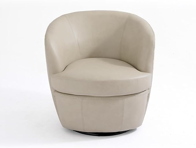 UIXE PU Leather Swivel Accent Chair Barrel Club Chair Comfy Upholstered Armchair for Living Room Modern Round Arm Chair Single Sofa Bedroom Reading Seats - Beige
