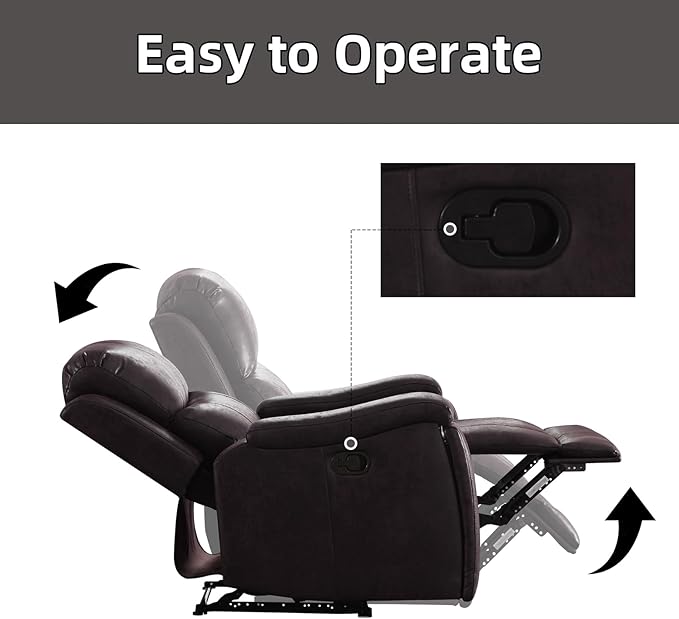 EBELLO Recliner Chair Single Overstuffed Sofa Recliner Breathable Faux Leather Manual Reclining Chairs with Hidden Cup Holder Arm and Back for Adults Living Room Bedroom Dark Brown