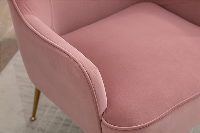 Modern Ergonomics Soft Velvet Fabric Material Armchair Accent Chair with Gold Legs Coffee Table Side Chair Comfy Upholstered Arm Chair for Indoor Home Living Room Bedroom (Pink)
