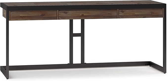 SIMPLIHOME Erina Large Desk - 72 Inch Wide Solid Acacia Wood and Metal Writing Desk in Rustic Natural Aged Brown Modern Industrial Home Office Computer Table with Drawers and Flip-Down Keyboard Tray