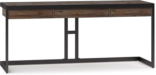 SIMPLIHOME Erina Large Desk - 72 Inch Wide Solid Acacia Wood and Metal Writing Desk in Rustic Natural Aged Brown Modern Industrial Home Office Computer Table with Drawers and Flip-Down Keyboard Tray