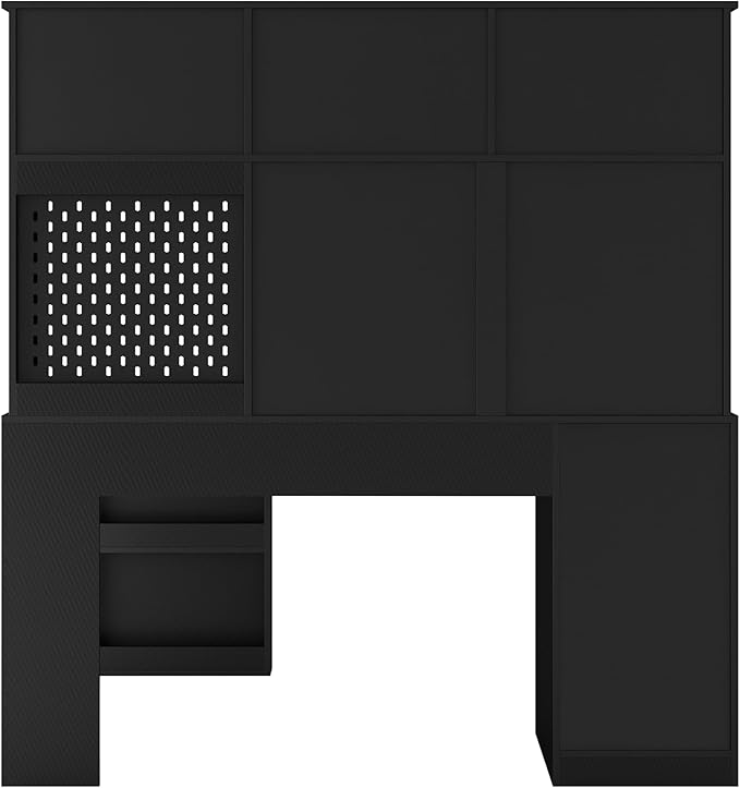 L-Shaped Desk with HutchModern Corner Computer Desk with Power Outlet &amp PegboardHome Office DeskStudy Table Writing DeskCorner Gaming Computer Desk with Storage Black