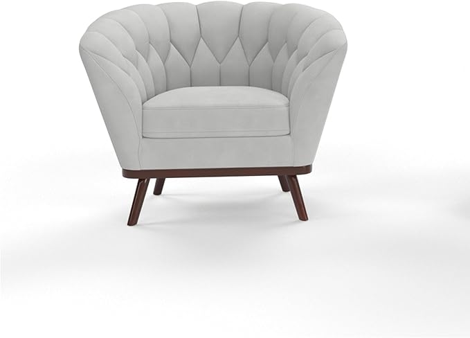 AC Pacific Oscar Upholstered Barrel Accent Chair – Modern Cozy Seating for Living Room Stylish Round Design with Cushion &amp Pillow for Home or Office Spaces Light Grey