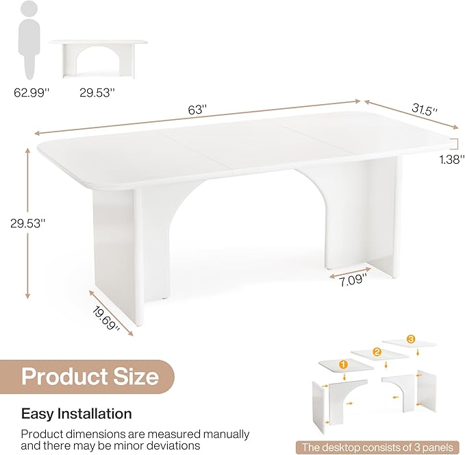 Tribesigns Modern White Desk Large Minimalist Executive Office Computer Desk Writing Study Makeup Vanity Table Workstation with Arch Design Legs 63 x 31.5 inch