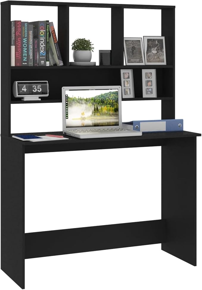 ZEYUAN Desk with Shelves Computer Desk with Drawers and Shelves Desk with Storage Desk Bookshelf Home Use Computer Desk Office Black 43.3x17.7x61.8 Engineered Wood