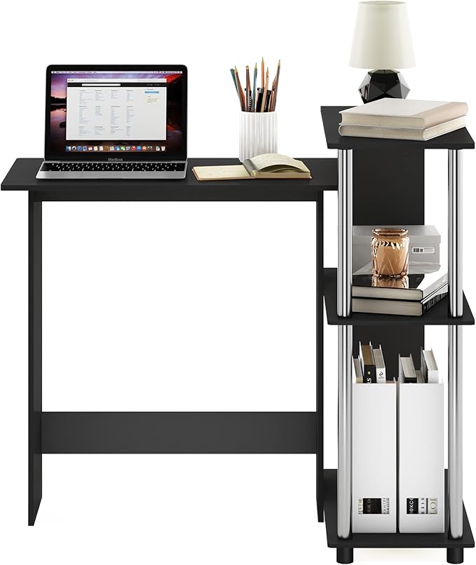 Furinno Abbott Corner Computer Desk with Bookshelf Americano/Chrome