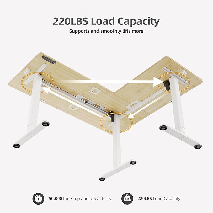 Claiks L Shaped Standing Desk Adjustable Height Dual Motor Electric Corner Standing Desk 63x55 inch with Splice Board Bamboo