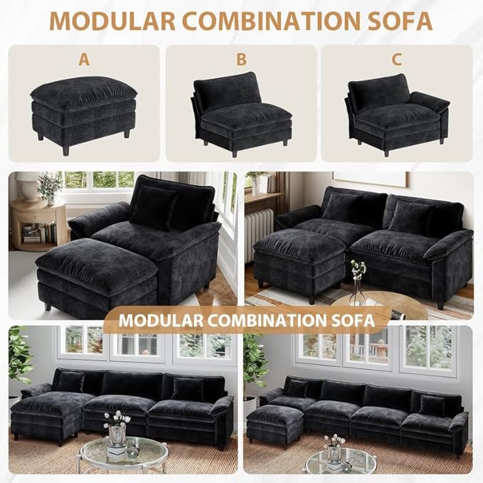 80 Sectional Sofa Chenille Fabric with Pillows and Cushion2 seat Loveseat Modern Sofa Couch for Living Room BedroomBlack
