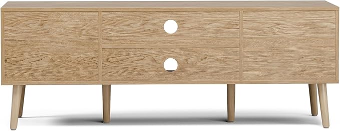 TV Stand for Living Room Boho Entertainment Center for 55/60 inch TVs Media Console with Fluted Door Cabinets and Open Shelves for Bedroom Oak