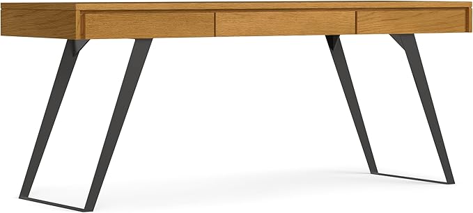 SIMPLIHOME Lowry Desk - 72 Inch Wide Solid Oak Veneer and Metal Writing Desk in Oak Modern Industrial Home Office Computer Table for Workspace with 2 Deep Drawers and Flip-Down Keyboard Tray