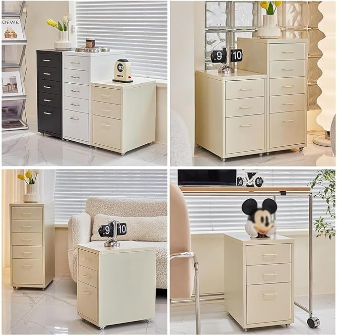 ELEFOCUS 3 Drawer Storage Cabinet Under Desk Tin File Cabinet with Wheels Office Removable Storage Cabinet(Color:Black)
