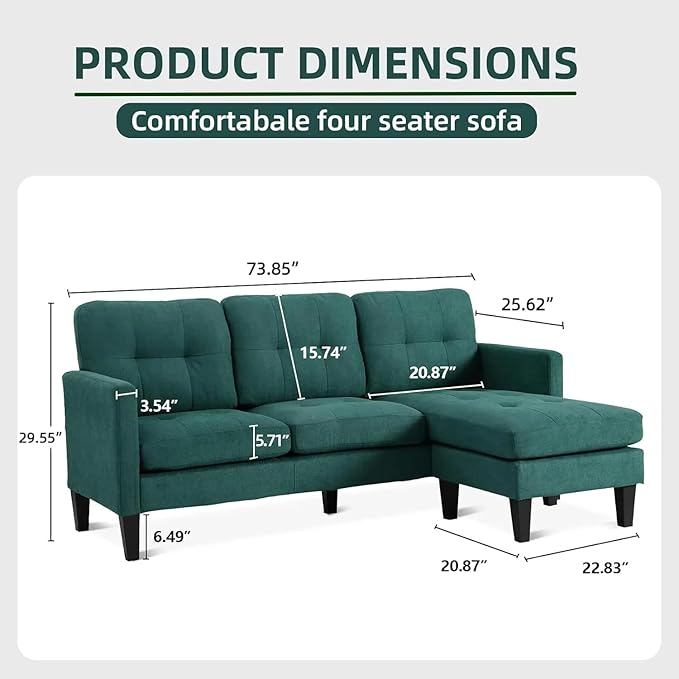 L Shaped Couch Convertible Sleeper Sofa Bed with Reversible Chaise Sectional Lounge Sectional Boneless Couch for Apartment Small Couches for Small Spaces