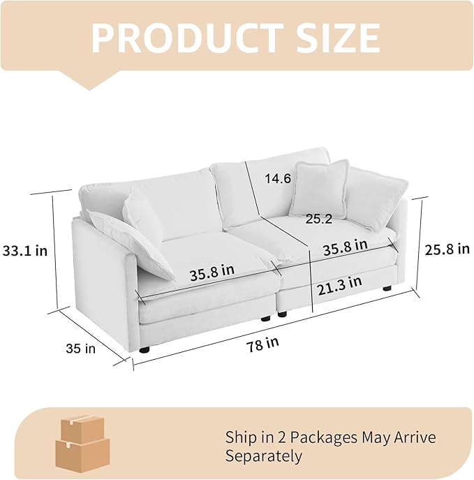 76.7 Black Modern Large Sectional Couches for Living Room Chenille Loveseat Modular Sectional Sofa Oversized 2 Seater Cloud Love Seat Couches for Apartment Deep Seat Sofas Set Sofa para Sala