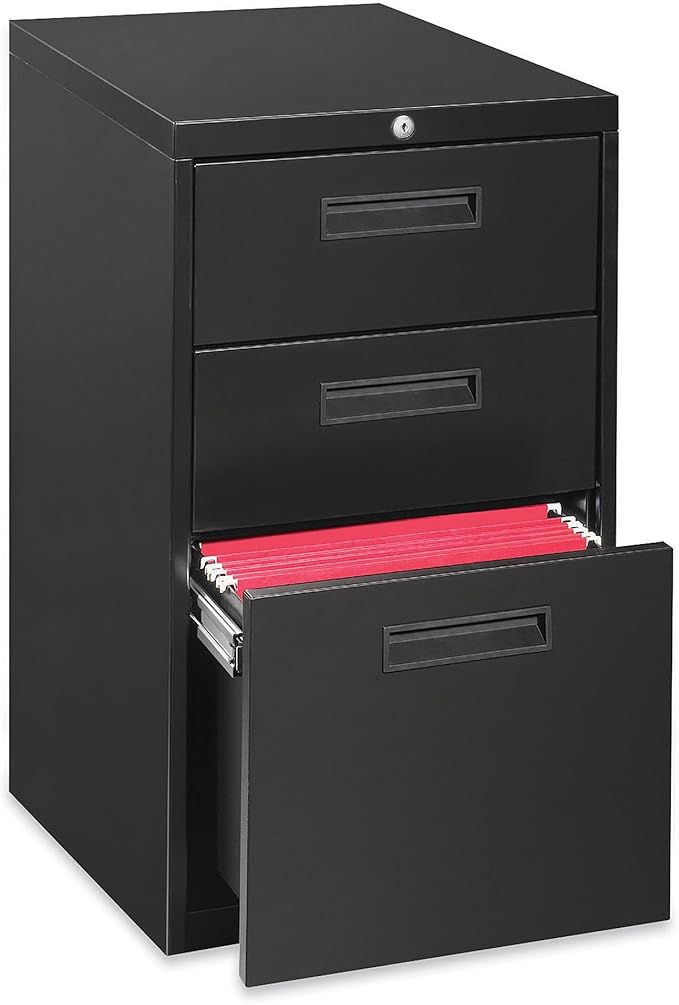 Lorell 1-Divider Mobile Pedestal Box/Box/File 15 by 19 by 27-3/4-Inch Black