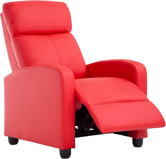 BestMassage | Recliner Chair | No Massage Function | Pu Red | with Lumbar Support Adjustable Push Back Wide Armrests Footrest &amp Padded Seat | Easy Assembly | for Living Room Home Theatre