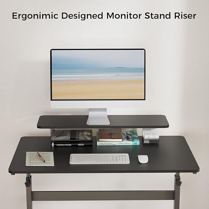 Eureka Ergonomic Height Adjustable Computer Desk Rolling Sit Stand Desk for Home Office with Hutch CPU Stand &amp Lockable Wheels 41 inch-Black