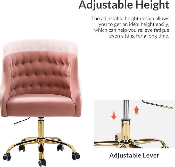 Velvet Office Chair with Gold Base Modern Cute Desk Chair Comfortable Adjustable Swivel Task Chair for Home Office Living Room Bedroom Vanity Study