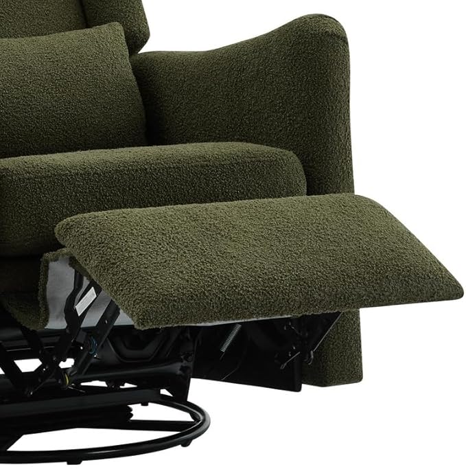 Polibi 29.5'' Wide Wingback Swivel Rocker Recliner Chair Rocking Chair with Head &amp Lumbar Support Modern Accent Chair for Living Room Seaweed Green + Teddy