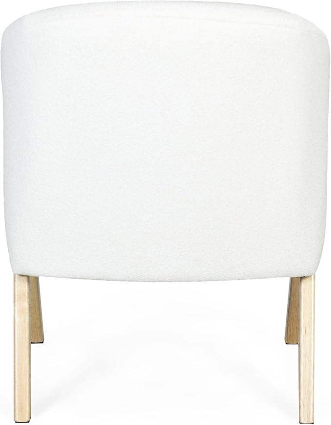 Merax Cozy Accent Barrel Chair Modern Comfy Beige Club Lounge Chairs Soft Upholstered Reading Armchair with Wood Frame &amp Curved Backrest for Living Room Bedroom Balcony White