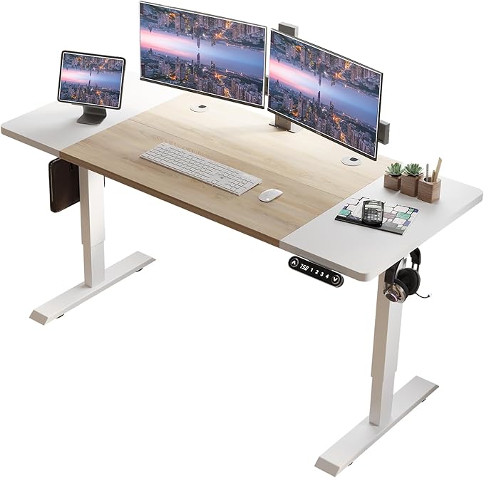 63 Inch Electric Standing Desk Height Adjustable Sit Stand Desk with Memory Control and Spacious Desktop for Home Office