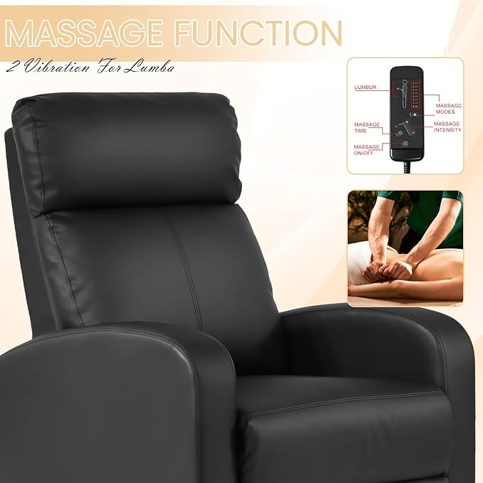 Massage Recliner Chair PU Leather Recliner Chair Recliner Sofa for Adults Home Theater Seating with Lumbar Support Bedroom Living Room Chair with Padded Seat Backrest Black
