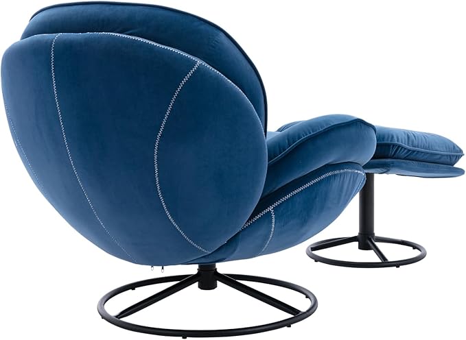 JINS&ampVICO Swivel Accent Chair Armchair with OttomanVelvet Lounge ChairComfy Living Room ChairLazy Sofa for BedroomApartmentReading RoomBlue
