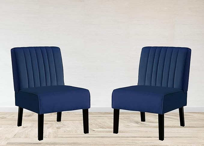 Reeso Mid Century Modern Accent Chairs Set of 2 with Minimalist Design Elegant Velvet Upholstery and Solid Wood Legs Ideal for Living Room or Bedroom Cobalt Blue