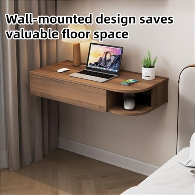 Versatile Floating Desk with Drawers Stylish Writing Study Table Wall Mounted Desk for Living Room Bedroom Home Office(Brown A6.4 * 16.1 * 47.2in)
