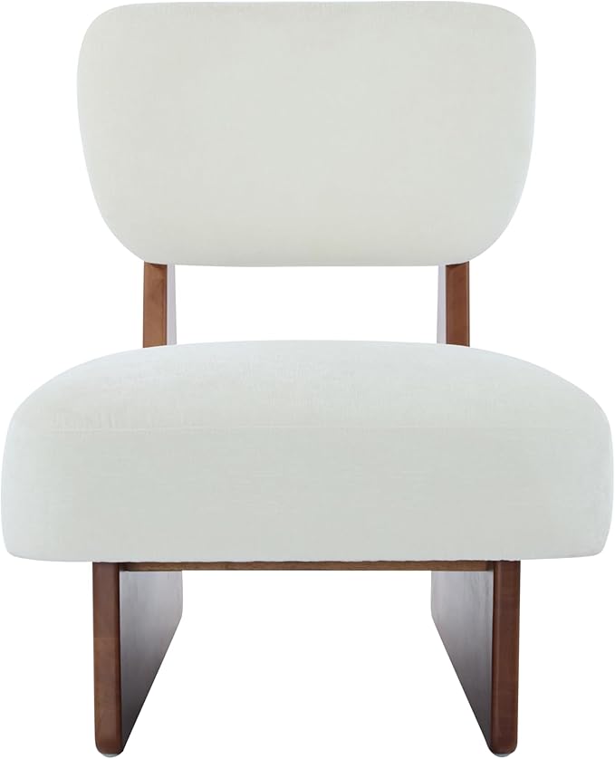 Christopher Knight Home Mores Low Profile Accent Chair Set of 2 Modern Living Room Armless Lounge Chair Fabric Comfy Reading Chair for Bedroom Wooden Frame and Thick Padded Seat White+Walnut