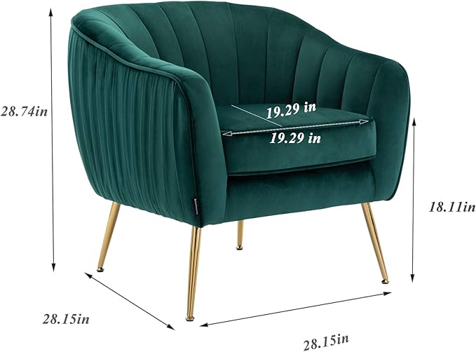 Artechworks Velvet ModernTub Barrel Arm Chair Upholstered Tufted with Golden Legs Accent Club Chair for Living Reading Room Bedroom Green