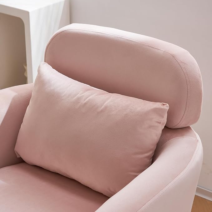 Accent Chair with Ottoman Velvet Wingback Chair with Lumbar Pillow and Footstool Upholstered Single Sofa Chair with Golden Metal Legs Leisure Armchair for Living Room Bedroom Office Pink
