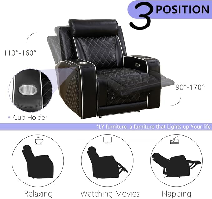 Power Recliner Loveseat Living Room Furniture Sets Breathing Leather Reclining Couch in 2 Seat Luxury Reclining Loveseat Sofa with Cupholders/Storage/Charging for Home Theater/Office Black