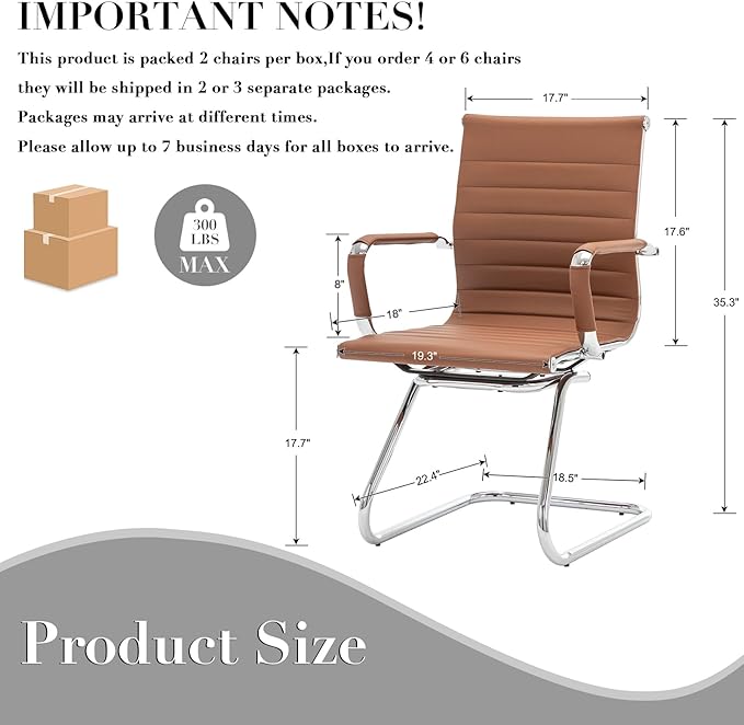 CIMOTA Waiting Room Chairs Set of 6 Leather Office Guest Chair Mid Back Reception Chairs with Sled Base for Meeting/Patient/Conference Room Coffee 6PCS