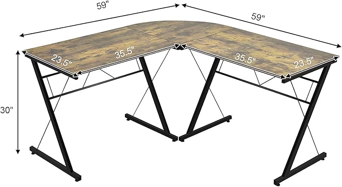 GRAFFY L-Shaped Computer DeskGaming Corner Desk Writing Workstation with Large Monitor Stand Study Desk with Round Corner Multifunctional Home Office Desk (Brown)